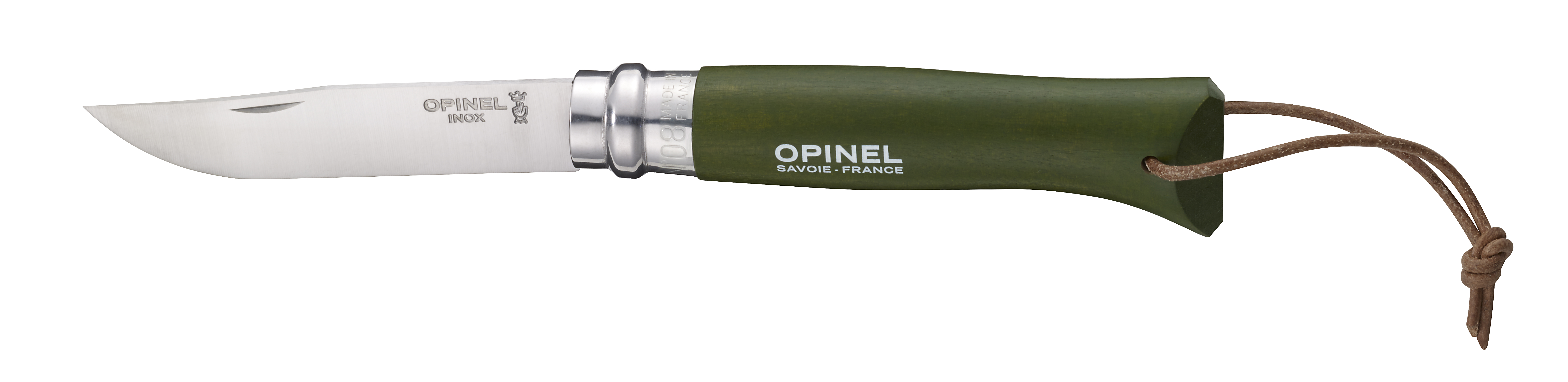Couteau baroudeur N8 kaki + lien cuir - OPINEL